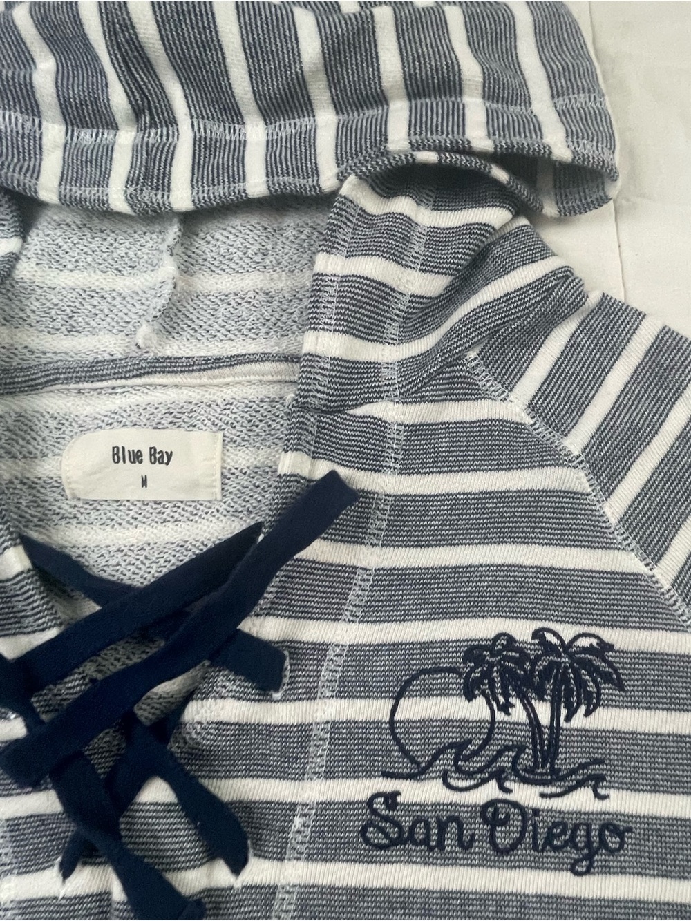 San Diego California Navy & White Striped Hooded Sweatshirt Medium